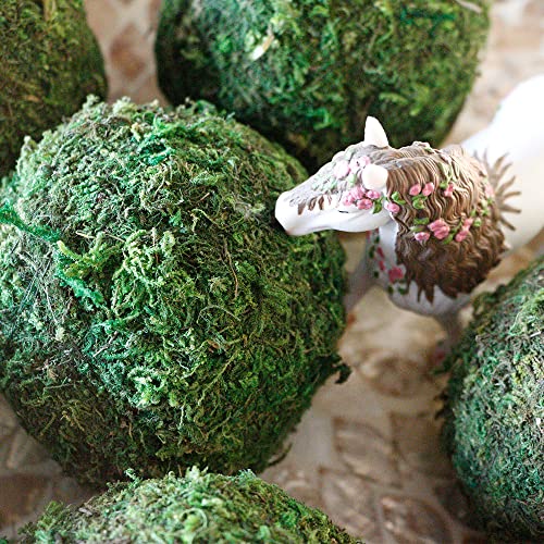Qingbei Rina Large Green Moss Balls Decorative(4"-Set of 6), 4 Inch Decorative Moss Ball for Bowls, Vase Filler Bowl Fillers for Centerpiece, Handmade Natural Moss Balls,Wedding Party Home Decor