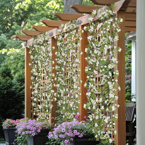 CITYES Artificial Bougainvillea Flowers Garland White Silk Bougainvillea Vines UV Resistant Realistic Faux Hanging Flowers Plants for Outdoor Outside Summer Decoration Porch Patio Balcony Yard Wall - color: White
