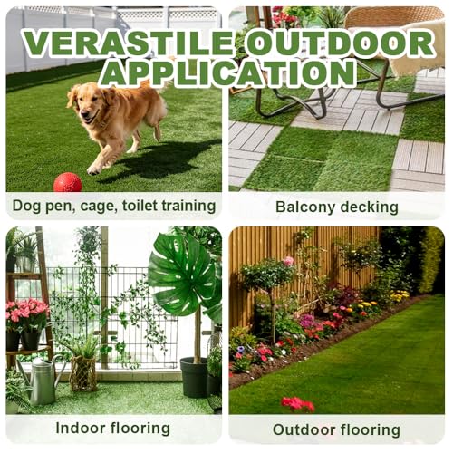 Qingbei Rina Artificial Grass Turf Tiles Interlocking 9 Pack, 12"x12" Outdoor Square Fake Grass Mat for Balcony Patio Deck Flooring, Pets Dog Pee Pad