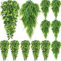 Hoteam 12 Pcs Artificial Hanging Plants 32 Inch Fake Ivy Vines with Fake Leaves Patio Artificial Plants Greenery for Living Room Indoor Outdoor Wall, No Basket (Pothos,Persian Grass) - color: Pothos, Persian Grass