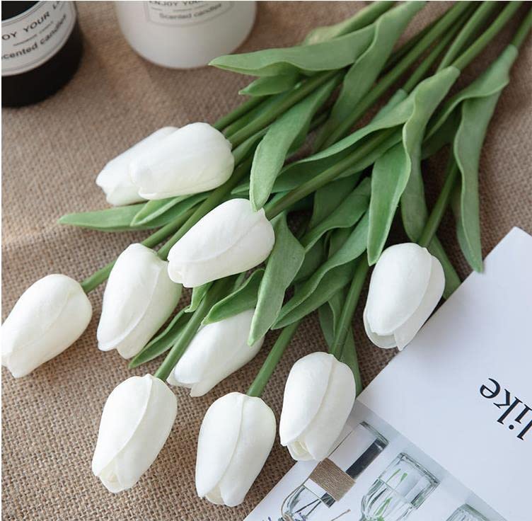 30 pcs Real-Touch Artificial Tulip Flowers Home Wedding Party Décor (Pure White) - color: Pure White
