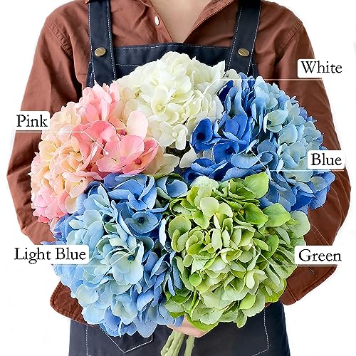JINWOE 4PCS White/Cream Hydrangea Artificial Flowers, 21" Lifelike Latex Silk Real Touch Faux Hydrangea Flowers, Artificial Hydrangeas Bouquet for Wedding Centerpieces Tables Party Home - color: White