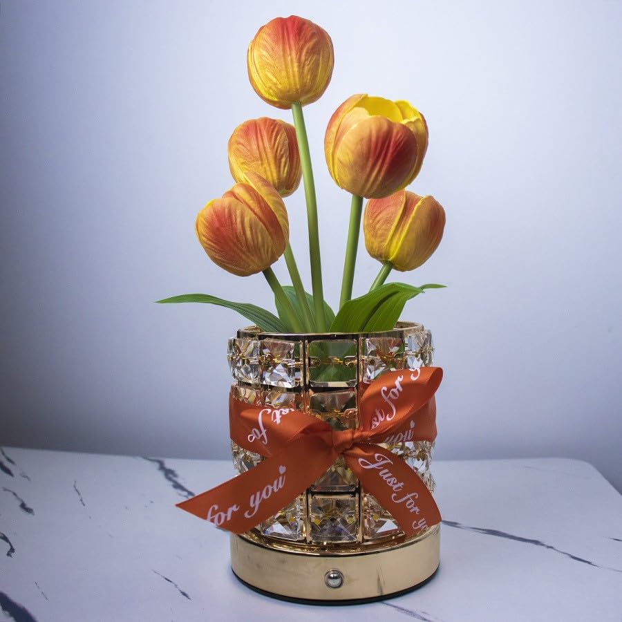 Tulip Flower Planet Lamp with Remote Control, Rechargeable Cordless Touch Dimming Artificial Flower Desk Lamp, LED Night Light Romantic Gifts for Girl Women Grandmother (Touch Control) - style: Touch control