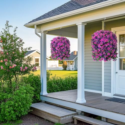 Ivydale Artificial Fake Hanging Flowers Plants for Outdoors Decoration, UV Resistant 2PCS Faux Lily Flower Vines for Home Patio Porch Balcony Garden Yard, Mixpurple - color: Fuchsia & Purple