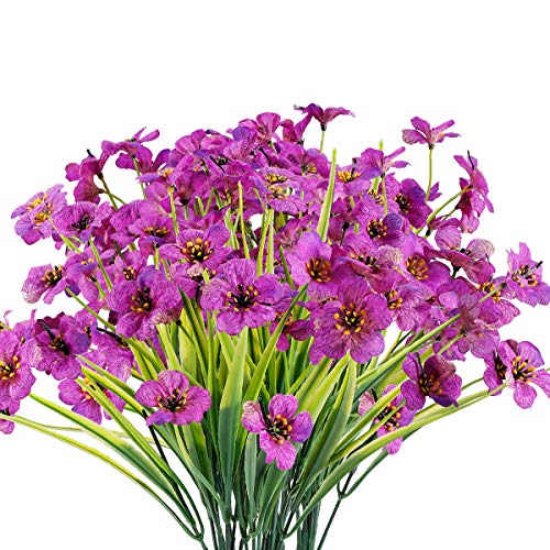 JEMONG 12 Bundles Artificial Flowers Outdoor UV Resistant Fake Flowers No Fade Plastic Plants Garden Porch Window Box Decorating (Purple) - color: Purple, size: 12Bundles