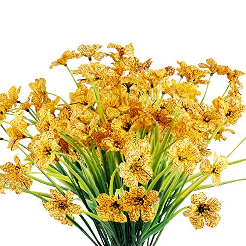 JEMONG 12 Bundles Artificial Flowers Outdoor UV Resistant Flowers No Fade Faux Plastic Plants Garden Porch Window Box Decorating (Yellow) - color: Yellow, size: 12Bundles