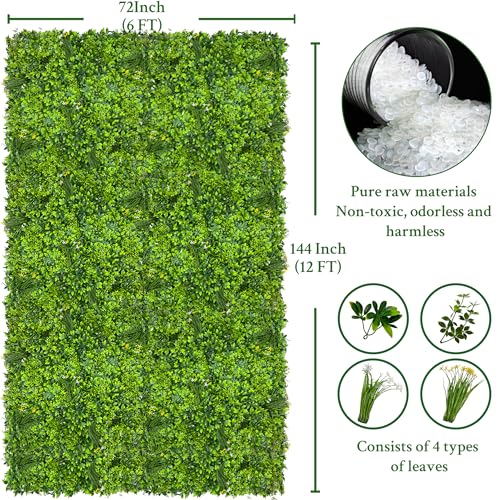 ODTORY Artificial Plant Wall Roll: 72 X144 in (72 sqft) UV-Anti Ivy Privacy Fence Screen Faux Greenery Panels Backdrop Boxwood Ivy Vine Leaf Hedge Fence for Indoor Outdoor Green Decor - size: 6 ft x 12 ft- Boxwood 1