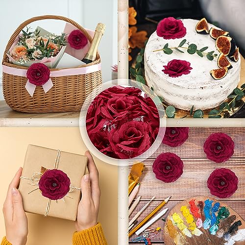 Yunlly 100 Pcs Artificial Flowers Fake Silk Roses Long Stem Rose Bouquet Wedding Party Home Decor for DIY Baby Shower Centerpieces Tables Home Decorations(Wine Red) - color: Wine Red