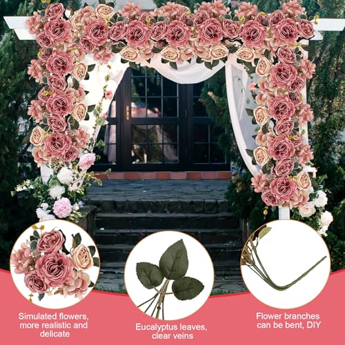 Peony Artificial Flowers, Faux Peonies Hydrangea Eucalyptus Bouquet 12 Packs Silk Vintage Realistic Peony Floral Arrangement for Wedding Centerpiece Table Vase Home Party Decor-Dusty Pink - color: Dusty Pink