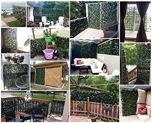 Expandable Fence Privacy Screen for Balcony Patio Outdoor,Decorative Faux Ivy Fencing Panel,Artificial Hedges (Single Sided Leaves)…… - color: Dark Green