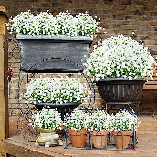 AGIRL 24 Bundles Artificial Flowers for Outdoor,No Fade Fake Plastic Flowers Faux Plants for Decoration Hanging Planters Indoor Outside Garden Porch Window Box Home Wedding Farmhouse - color: White, size: 24