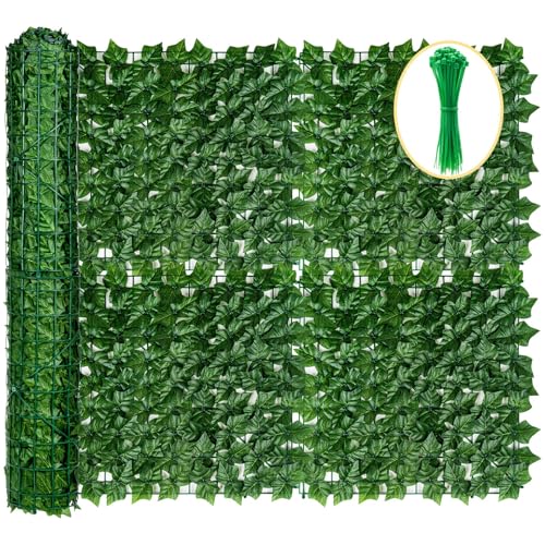 KASZOO Artificial Ivy Privacy Fence Screen - 120''(L) x 40''(W) Faux Greenery Wall Panels for Outdoor Privacy, Balcony, Patio, Backdrop, Fence Decor,Realistic Green Leaves for Wall or Garden Use - size: 120 in x 40 in - Printed Maple Leaf