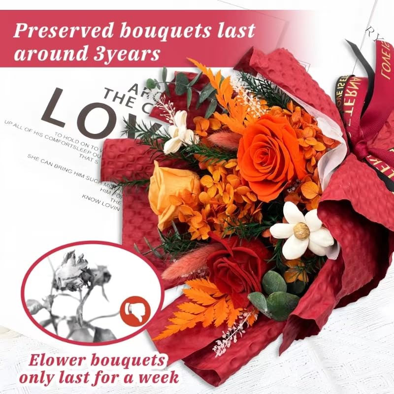 VTJMB Flowers for Delivery Prime, Preserved Flower Bouquet with Box, Birthday Dried Flowers Gift for Women, Mothers Day Gifts for Mom, Wife, Grandma, Friends - color: Red