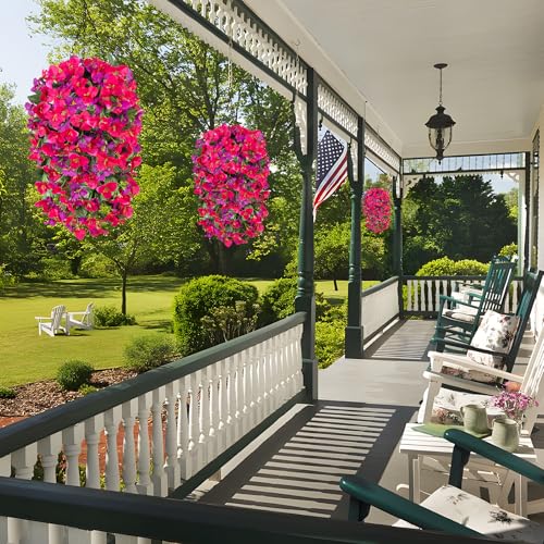 INXUGAO 2 pcs Artificial Faux Bougainvillea Flowers Plants for Outdoor Outside Summer Decoration, Fake Silk UV Resistant Long Trailing Vines for Front Door Porch Planter Balcony (Rose Deep Lotus) - color: Rose Dark Lotus Color