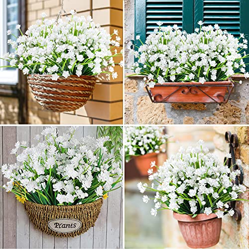 AmyHomie 20 Bundles Artificial Flowers for Outdoor Outside Spring Summer Decoration UV Resistant Faux Flowers No Fade Fake Plastic Plants Garden Porch Window Box Decorating (Pure White) - color: Pure White, size: 20