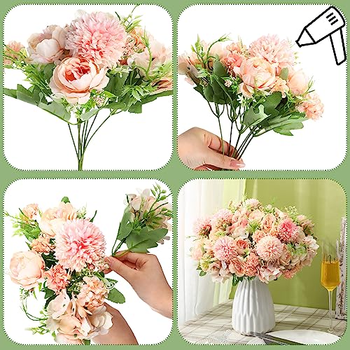 Tigeen Artificial Flowers Artificial Peonies Silk Flowers Faux Peony Fake Peony Silk Hydrangea Bouquet for Wedding Table Centerpiece Floral Vase Decor(Light Pink,12 Bundles) - color: Light Pink
