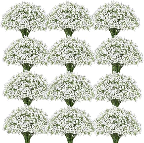 100 Pcs Babys Breath Artificial Flowers, Baby Breath Flowers Artificial Bulk, Real Touch White Fake Flowers, Faux Babies Breath Gypsophila for Wedding Home Decor Floral Arrangement - size: 100 Pcs