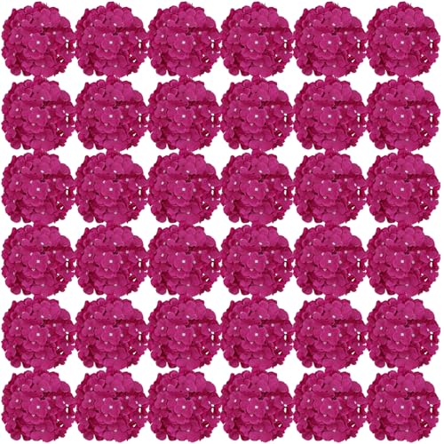 FagusHome Silk Hydrangea Heads 36 Pcs Artificial Flowers Heads and 3 Dozens Stems Fake Hydrangea Flowers with Stems for Home Wedding Decor (Deep Rose) - color: Deep Rose