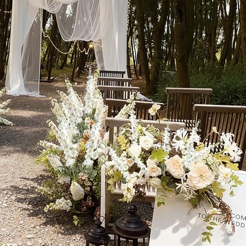 16Pcs White Delphinium Artificial Flowers 33.5'' Long Stem Silk Larkspur Flowers Bulk Faux Silk Flowers for Tall Vase Wedding Table Centerpieces Home Garden Outdoor Decor（White） - color: White