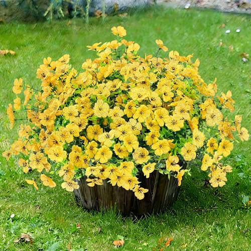 Sggvecsy Artificial Flowers for Outdoors 12 Bundles Realistic Faux Plants UV Resistant Fake Silk Daisy with Eucalyptus for Boxwood Planter Patio Porch Outside Spring Summer Decoration(Yellow) - color: Yellow