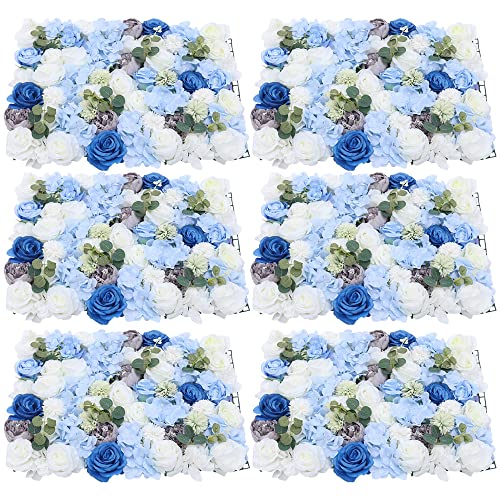 15.74"x 23.62" Artificial Flower Wall Panels,Flower Wall Mat Silk Flower Panels for Outdoor Garden Backyard Fence Fence Privacy Screen and Indoor Wall Decor (6Pcs White+Blue) - color: 6Pcs White+Blue