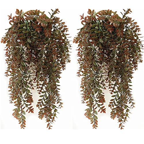 CATTREE Artificial Hanging Vines, Faux Ivy Leaves Plastic Plants Greenery Fake Leaf Plant UV Resistant for Indoor Outdoor Garden Door Wall Baskets DIY Wedding Party Table Decoration Red Brown 4 Pack - color: Red Leaves Hanging Vine / 4 Pcs