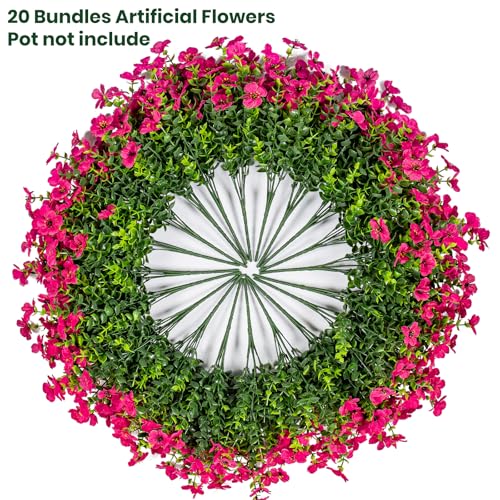 Lnoicy 20 Bundles Artificial Flowers for Outdoor Fake Plants for Spring Decoration,Faux Eucalyptus Flowers for Planter UV Resistant Lifelike for Home Porch Garden（Rose Red） - color: Rose Red