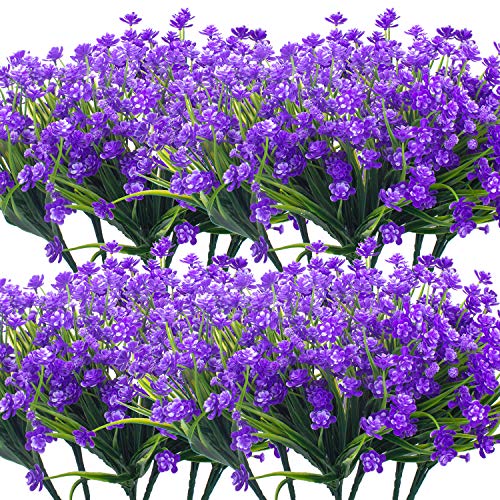 Grunyia Artificial Flowers, 20 Bundles Outdoor Fake Flowers for Decoration UV Resistant Faux Plastic Plants Garden Porch Window Box Décor (Blue) - color: Blue