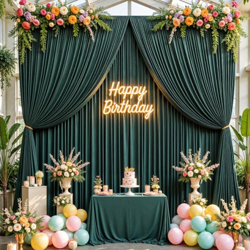 10ftx10ft Hunter Green Backdrop Curtains for Parties, Wrinkle Free 2 Panels Silky Polyester Photo Backdrop Drapes Back Drop Cloth Drapery for Wedding Birthday Photography Background - color: Hunter Green, size: 10ftx10ft