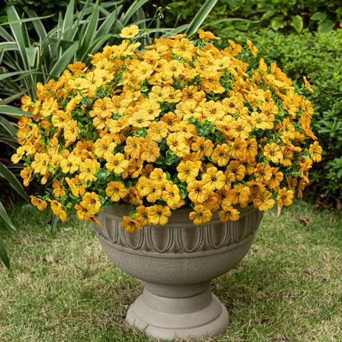 Lnoicy 20 Bundles Artificial Fake Flowers for Outdoor Faux Eucalyptus Flowers for Home Decoration,Fake Plants UV Resistant for Porch/Garden（Yellow） - color: Yellow