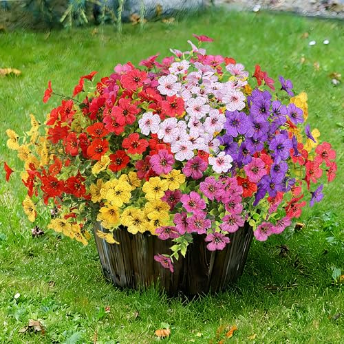 Sggvecsy Artificial Flowers for Outdoors 12 Bundles Realistic Faux Plants UV Resistant Fake Silk Daisy with Eucalyptus for Boxwood Planter Patio Porch Outside Spring Summer Decoration(Mixed 6 Color) - color: Mixed 6 Colors