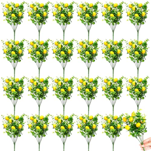 Tigeen 24 Pack Lemon for Decoration Fake Lemon Branches Artificial Vivid Yellow Faux Lemons Tables Centerpiece for Kitchen Stem Fruits for Home Spring Summer Decor - style: Lemons