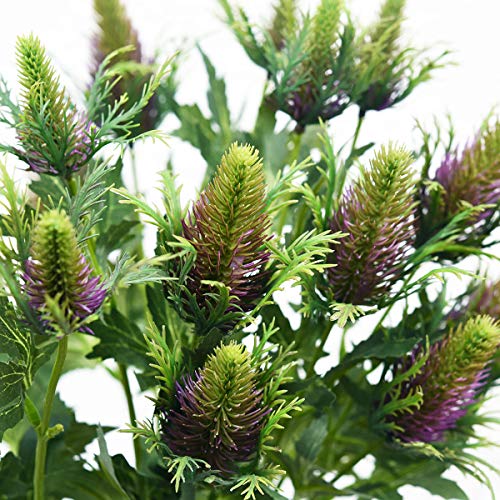 FiveSeasonStuff Real Size Artificial Thistle Flowers Real Touch 8 Stems Rustic Purple Thistle Decor Spray Eryngium | Sea Holly for Wedding Bouquet Centerpiece 26 inches - color: Purple