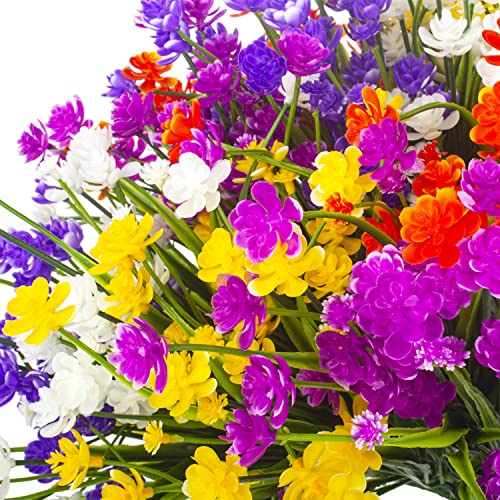 Grunyia Artificial Flowers, 20 Bundles Outdoor Fake Flowers for Decoration UV Resistant Faux Plastic Plants Garden Porch Window Box Décor (Mix) - color: Mix