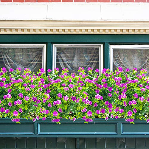Grunyia 10 Bundles Artificial Fake Flowers, Faux Outdoor Plastic Plants UV Resistant Shrubs Outside Indoor Decorations (Purple-Eucalyptus) - color: Purple-eucalyptus