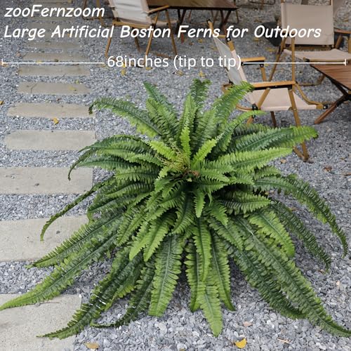 Fake Ferns Artificial Plants Large, 68" Artificial Ferns for Outdoors & Indoors, UV Resistant Faux Fern with Long Leaves Suitable for Planter Hanging Porch Home Garden Patio Greenery Decor (1 Stem) - color: Dark Green, size: 68inch