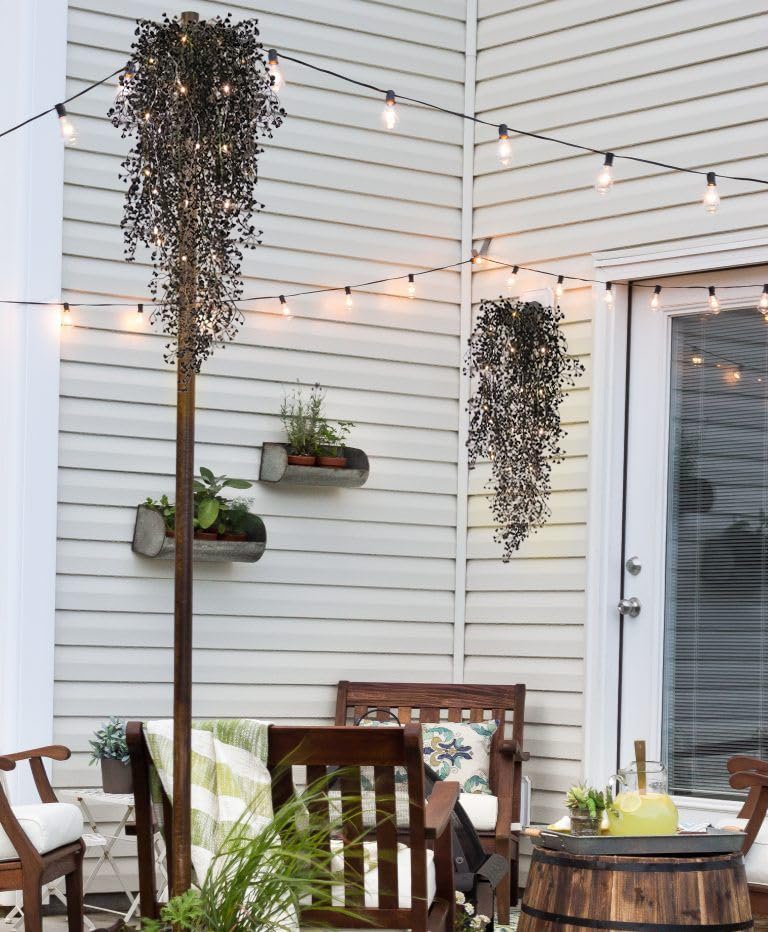 RECUTMS 2.5ft Artificial Hanging Plant with 30LED Lights Ferns Artificial Plants Large Faux Greenery Ivy 4pcs for Home Living Room House Wall Window Porch Office Wedding Decor (Black) - color: Black-light