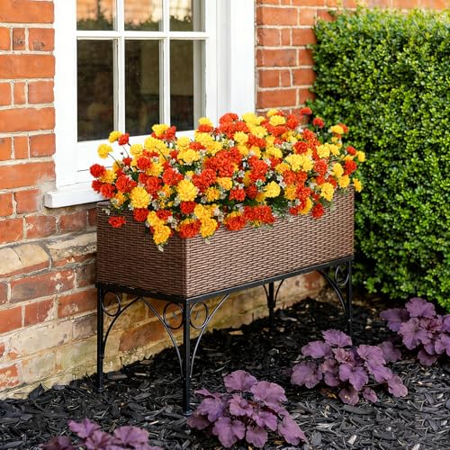 Ammyoo Artificial Flowers for Outdoors Decoration, 6 Bundles Silk Marigold Flower UV Resistant Look Real Faux Plants for Garden Porch Planter Patio Balcony Yard Home Decor (Yellow Orange) - color: Yellow Orange