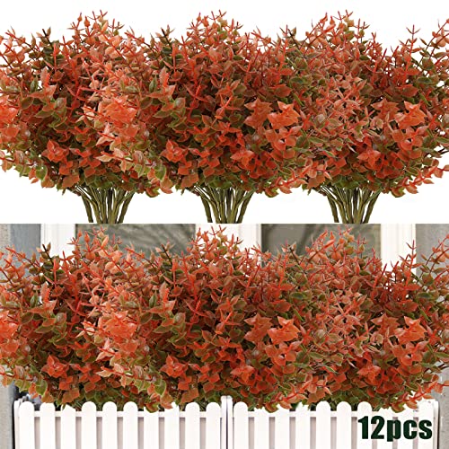 RECUTMS 12 Bundles Artificial Fall Flowers No Fade Faux Autumn Plants, Fake Indoor Outdoor Greenery Fall Decorations for Thanksgiving Wedding Party Home Garden Fireplace Décor - color: Fall Eucalyptus, size: 12 Pcs