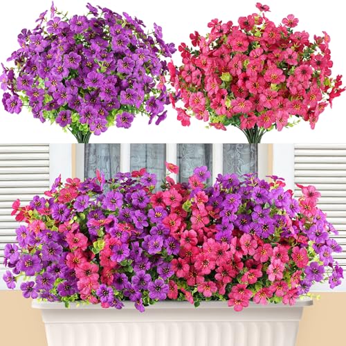 AmyHomie 16 Bundles Artificial Flowers for Outdoor Outside Spring Summer Decoration UV Resistant Faux Flowers No Fade Fake Plastic Plants Garden Porch Window Box Decorating - color: Fuchsia Purple, size: 16