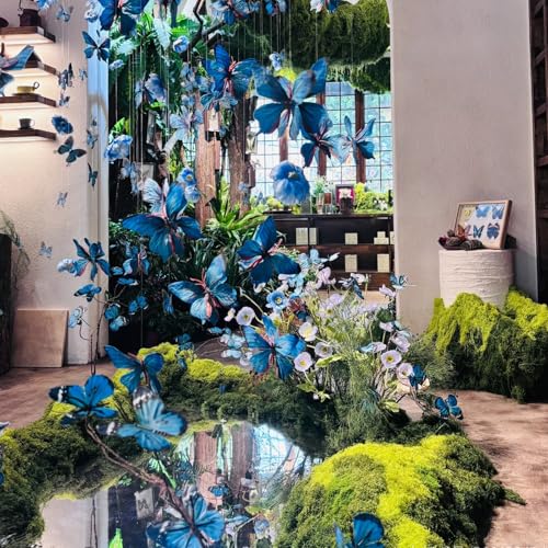 Artificial Butterfly, 3D Artificial Butterfly Clips,Silk Floral Butterflies, Suitable for Home Decoration, Flower Arrangement and Foil The Festive Atmosphere (8 Pcs) - color: Blue -8 Pcs