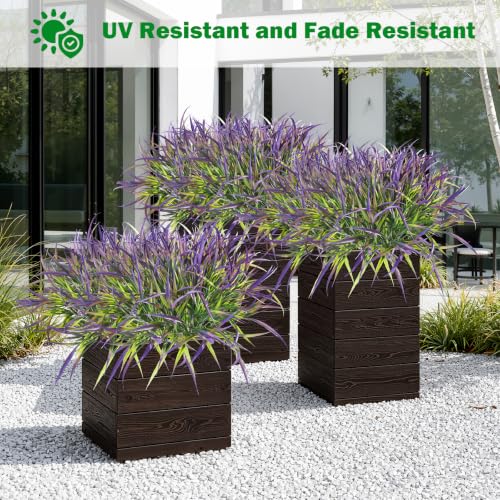 Uieke 28 Bundles Artificial Outdoor Plants UV Resistant Fake Grass Plants Faux Plastic Plants Greenery Shrubs for Home Garden Pathway Window Box Front Porch Cemetery Spring Summer Decor, Purple - color: Purple, size: 28