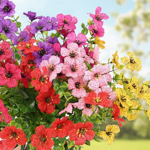 CEWOR Artificial Flowers for Outdoor Indoor, Fake Silk Daisy with Eucalyptus Leaves, Faux Flower for Garden Front Door Porch Planter Patio Home Decor (12 Bundles, 6 Multicolor) - color: 6 Color Daisy