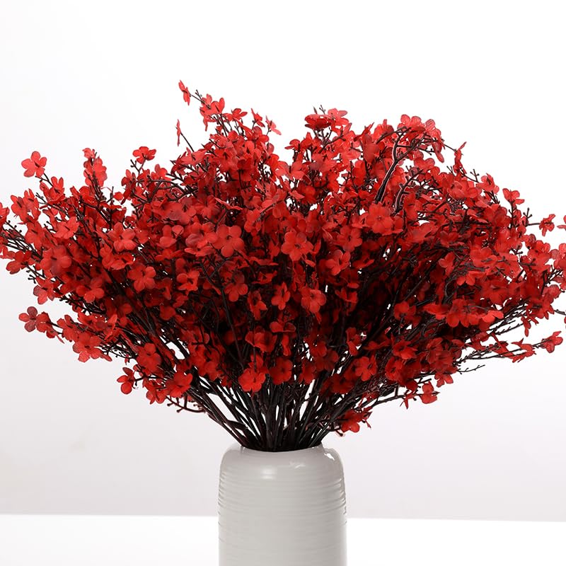 6PCS Artificial Baby Breath Flowers Fake Silk Real Touch DIY Floral Bouquets Decor Wedding Party Decoration Arrangements(Red) - color: Red