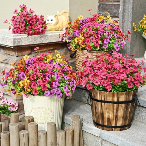 Waipfaru Artificial Flowers for Outdoors, 36 Bundles Faux Plants Outdoor, UV Resistant Artificial Plants Outdoor, Silk Fake Artificial Flowers for Outside Home Decor Planter Porch Patio Decoration - color: Red&yellow&purple&purple-red, size: 36 Bundles