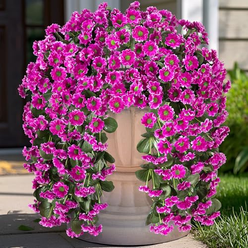 INXUGAO Artificial Fake Hanging Flowers Plants for Outdoor Summer Decoration,2 PCS Faux Silk Fuchsia Orchid Long Vines Stems Bouquet UV Resistant for Wall Home Porch Patio Outside(Violet) - color: B-violet