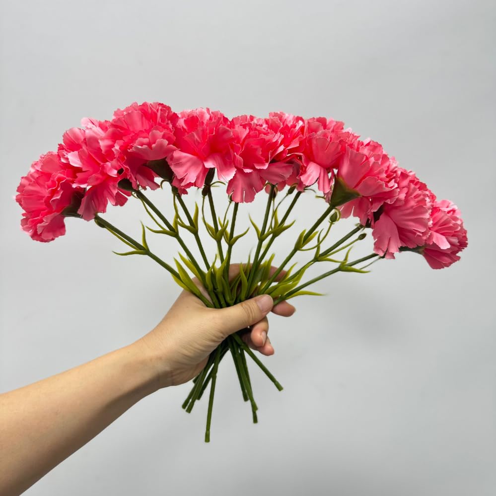 Rikyo 11" Bouquets 10 Stem Light Red Carnations,Outdoor No Fade Artificial Flower,Mini Carnation Silk Petals Fake Flowers Forever Plants for Home Party and Wedding Holding Flowers - color: Red
