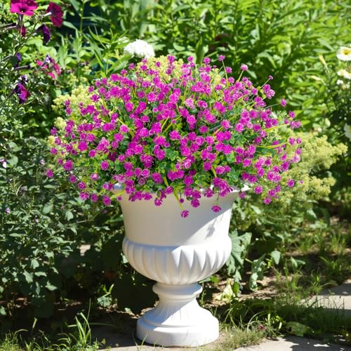 20 Bundles Artificial Flowers for Outdoors Fake Plastic Flowers UV Resistant Realistic Faux Plants Shrubs for Spring Summer Garden Porch Yard Patio Planter Window Box Home Decor, Fuchsia - color: Fuchsia