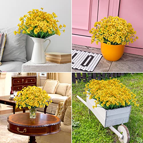 Ouddy Decor 24 Bundles Artificial Flowers for Decorations Fake Silk Plants for Outdoor Indoor UV Resistant Faux Plastic Greenery Stems for Window Garden Porch Home Spring Summer Decoration, Yellow - color: Yellow, size: 24 Bundles