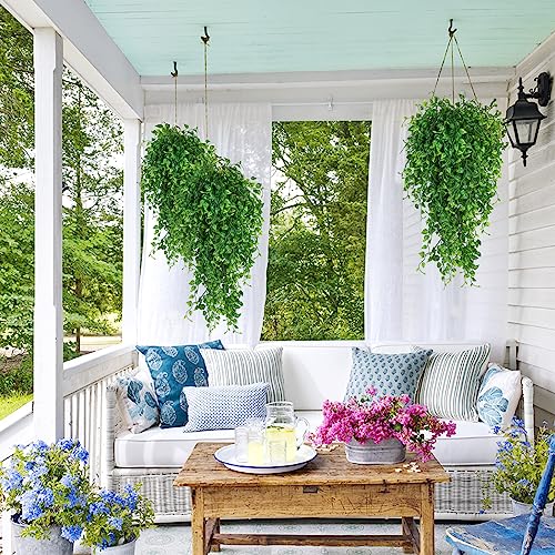 RECUTMS Artificial Hanging Plants 4pcs 33Inch Fake Wall Plant Faux Eucalyptus Leaves Ivy Swag UV Resistant Plastic Greenery Indoor Outdoor Home Garden Wedding Jungle Party Patio Office Shelf Decor - color: Hanging Plants 4pcs